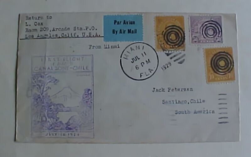 US CANAL ZONE COVER B/S CHILA FROM MIAMI 1929 JULY 11