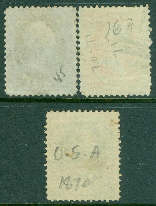 EDW1949SELL : USA 1873 Sc #162-63, 165 Fine-Very Fine, Used. All Sound. Cat $445