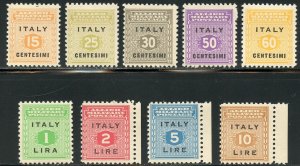 Italy-A.M.G. Scott 1N1-1N9 Unused F-VFHOG-1943 Allied Occupation Set- SCV $19.10