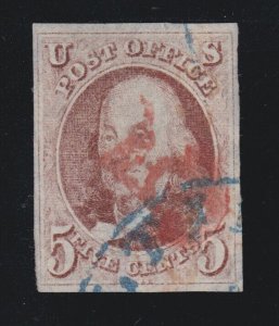 US 1 5c Franklin Used with Numeral '5' and Blue CDS Cancels VF-XF SCV $450