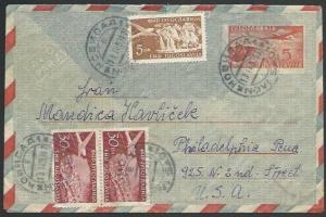 YUGOSLAVIA 1953 5d airmail envelope uprated used to USA....................11153