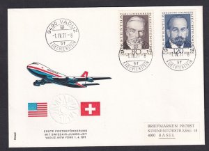 Liechtenstein  #449/451 special flight envelope 1971 Swissair flight to New York