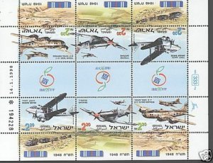 ISRAEL 1998 AIR CRAFT 1948 6 STAMP TETEBECHE SHEET MNH 