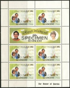 ST. VINCENT Sc#627//632 1981 Royal Wedding SPECIMEN Set of 3 Sheets MNH