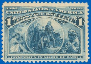 US Scott #230 1¢ Columbian Issue, Mint-F/VF-NH, Natural Gum Crease, SCV $32.50!