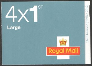 RB3 2012 Jubilee 4 x 1st class Large stamps barcode booklet - Self Adhesive