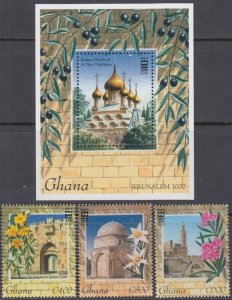 GHANA Sc # 1891-4 CPL MNH SET and S/S of JERUSALEM 3000th ANN