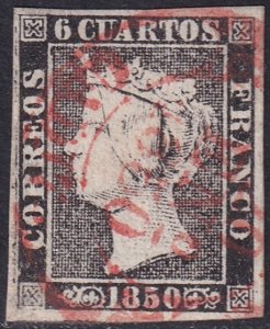 Spain 1850 Sc 1b used date (baeza) cancel type I position 21