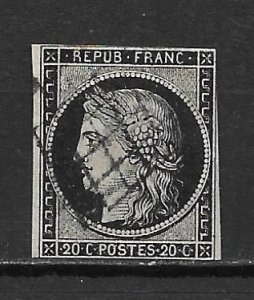 France 3 1849-50 20c Ceres single VG Used (z8)