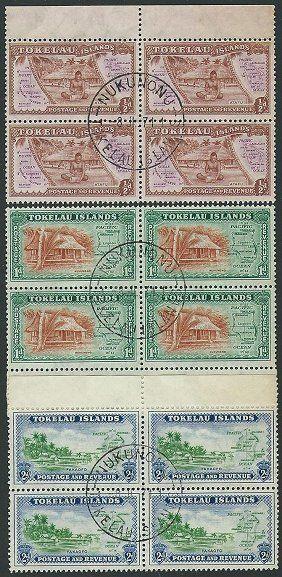 TOKELAU 1948 set of 3 in fine used blocks of 4.............................41653