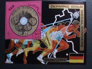YEMEN-1972 OLYMPIC-MUNICH- GOLD MEDAL WINNERS-GERMANY CTO S/S FANCY CANCEL VF