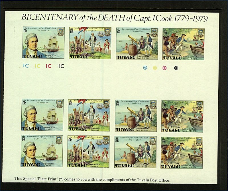 Tuvalu 1979 Bicentenary of the Death of Capt. J Cook Imperforate Plate UM Stamps