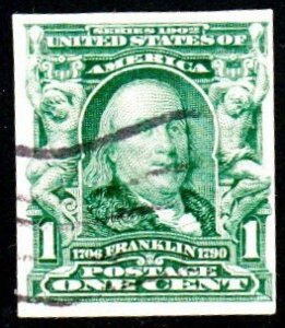 SC# 314 - (1c) - Franklin, Blue Green - IMPERF - Used Single