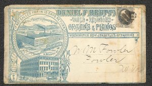 206 STAMP BEATTY ORGANS & PIANOS NEW JERSEY TO FOWLERS WEST VIRGINIA COVER 1880s