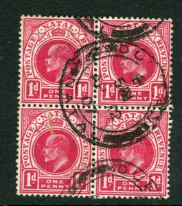 SOUTH AFRICA; NATAL early 1900s Ed VII isssue fine used 1d. Block