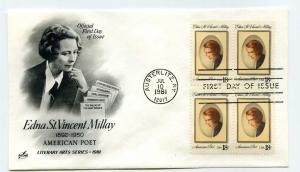 1926 Edna St Vincent Millay ArtCraft Block o 4 FDC