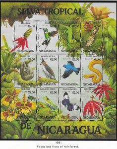 Nicaragua #1981 $2.00  Wildlife pane of 12  (MNh) $17.00