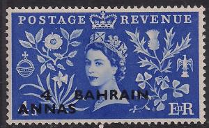 Bahrain 1953 QE2 4 anna on 4d Coronation MM SG 91 ( R1217 )