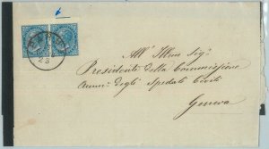 82455 - REGNO - STORIA POSTALE Sass 25 COPPIA bordo foglio su BUSTA: PARMA 1878