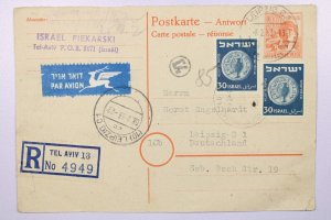 Israel 1953 Reply Portion Registered to Germany - L40116