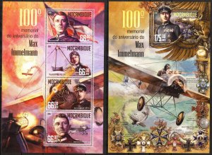 Mozambique 2016 Military WWI Aviation Airplanes Max Immelmann Sheet + S/S MNH