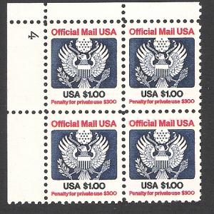 US Plate Block Cat # O132, Official, MNH*-