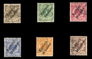 German Colonies, German Offices in Morocco #1-6 Cat$97, 1899 Surcharges, set ...