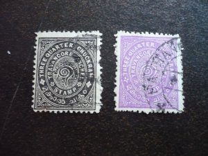 Stamps - India - Travancore - Scott# 8a-9 - Used Part Set of 2 Stamps