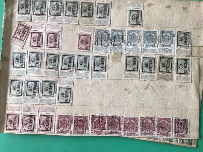 Belgium pre cancel stamps on 2 old album part pages Ref A8456