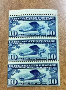 C10a Lindbergh BOOKLET PANE of three - POSITION PIECE - OG NH 1928