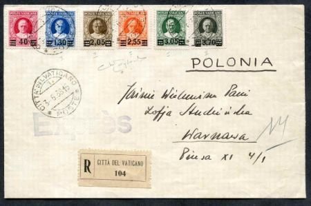 Vatican 35 - 40 VF set on registered cover to Warsaw Poland