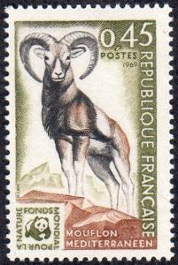 France 1257 - Mint-NH - 45c Mediterranean Mouflon (WWF) (1969) (cv $2.50)