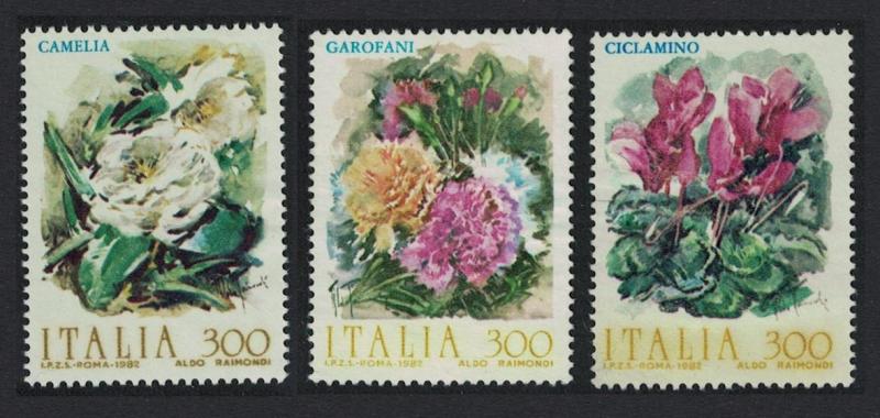 Italy Camelia Cyclamen Carnations Flowers 2nd series 3v SG#1753-1755