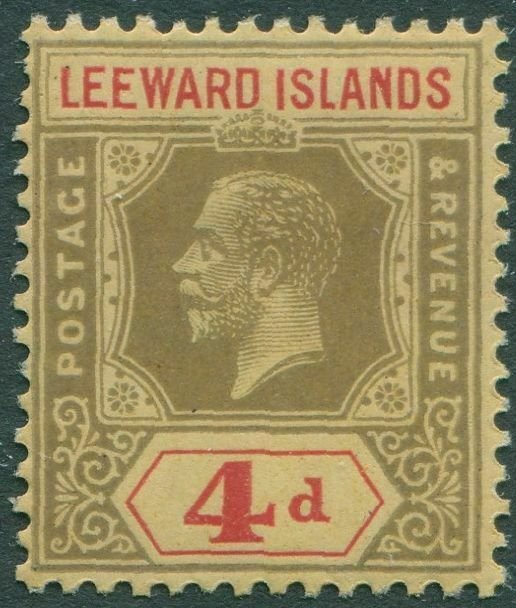 Leeward Islands 1912 SG70 4d black ad red on yellow KGV MH