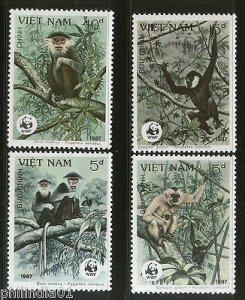 Vietnam 1987 WWF Gibbon Monkey Sc 1761-64 Wildlife Animal Mammal Fauna MNH #3425