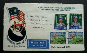 Malaya 1st Anniv Of Independence 1958 Malaysia Stadium (FDC) *rare *Airmail