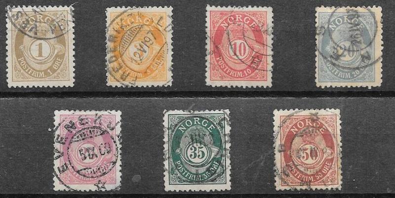 Norway #47a,49a,51a-57a Post Horn & Crown (U)   CV $176.00