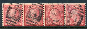 491 Washington Used Coil Strip of 4 Stamps with APEX Cert HZ23