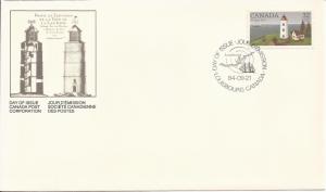 1984 Canada FDC Sc 1034 - Canadian Lighthouses - 1 - Ile Verte, QC 1809