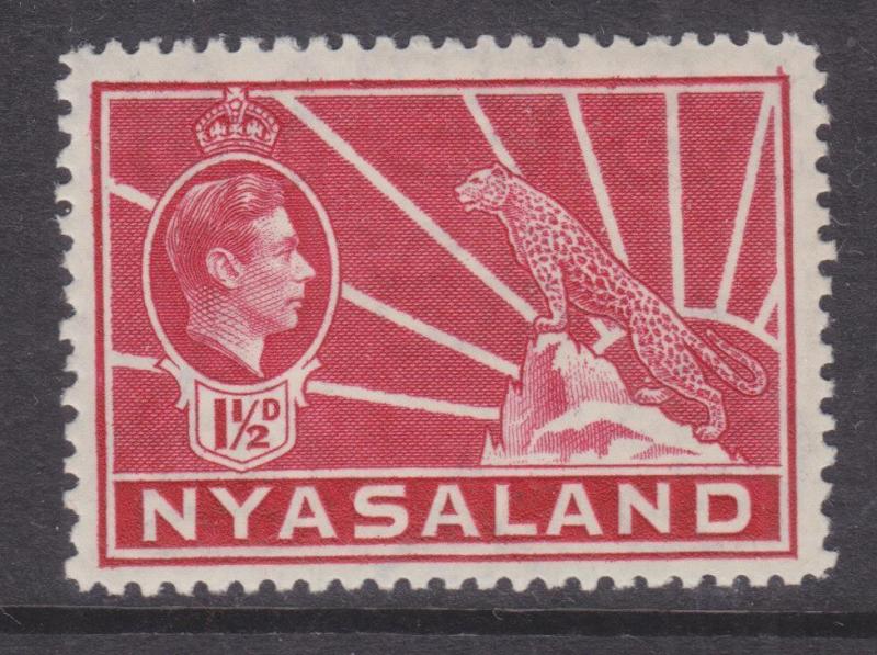 NYASALAND, 1938 KGVI 1 1/2d. Carmine, heavy hinged mint.