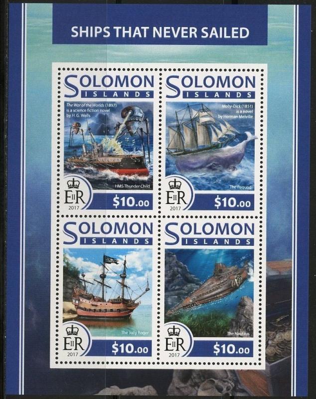 SOLOMON ISLANDS 2017 SHIPS THAT NEVER SAILED NAUTILUS SHEET  MINT NH