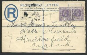 SIERRA LEONE 1932 GV 3d small registered envelope used MOYAMBA to UK.......56807 