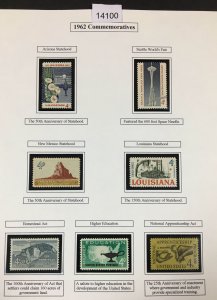 MOMEN: US STAMPS 1962 COMMEMORATIVES MINT OG NH COLLECTION LOT #14100