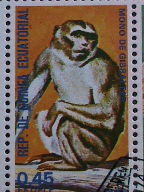 EQUATORIAL GUINEA-1974 WORLD FAMOUS LOVELY MONKIES  CTO SHEET-VERY FINE