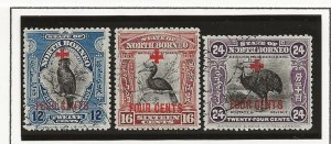 Thematic stamps NORTH BORNEO 1918 RED CROSS the 3 bird stamps cds used sg.243-5