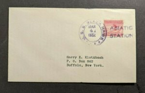 1932 USS Black Hawk Navy Cover to Buffalo New York Asiatic Station Cancel