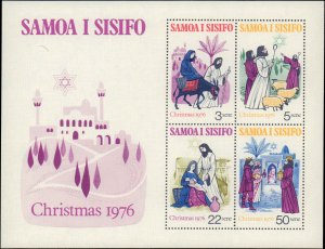 Samoa #445a, Complete Set, S/S Only, 1976, Christmas, Never Hinged