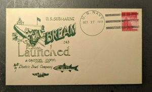1943 USS Bream Launched Submarine Navy Cover US Navy Cancel