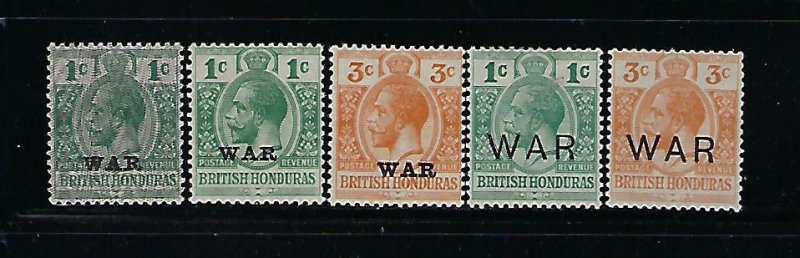 BRITISH HONDURAS SCOTT #MR1-MR5 1916-18 COMPLETE WAR TAX MINT LIGHT HINGED