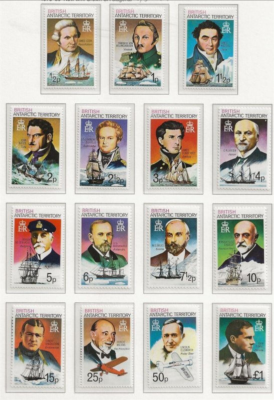 BRITISH ANTARCTIC TERRITORY (BAT) Sc 45-59+45a-59a MNH issue of 1973 -EXPLORERS